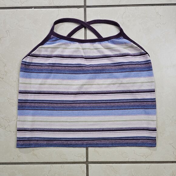 Calvin Klein 100% Cotton Women's Camisole Tank Top Purple Striped L Made in USA - Picture 1 of 7